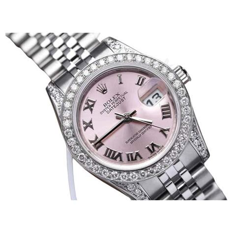 rolex datejust pink roman dial|Rolex pink face diamond bezel.